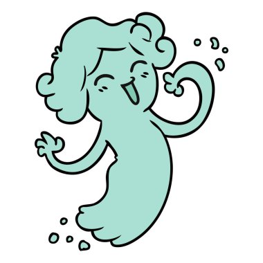 çizgi film doodle bir mutlu pembe hayaletin