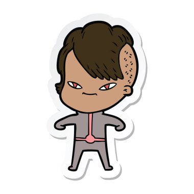 etiket hipster saç kesimi ile sevimli çizgi kızın