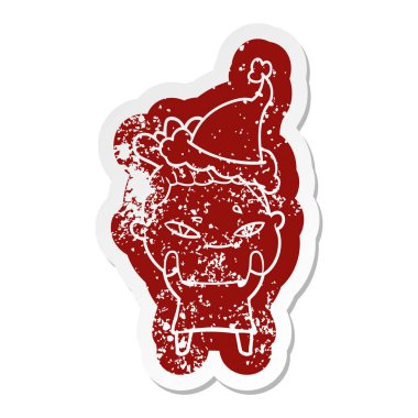 Noel Baba şapkası giyen bir kadın sıkıntılı Etiket cartoon