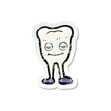 bir karikatür mutlu diş Retro sıkıntılı etiket