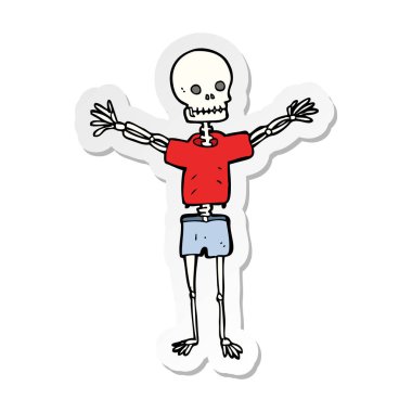 etiket bir karikatür iskeletin giysili