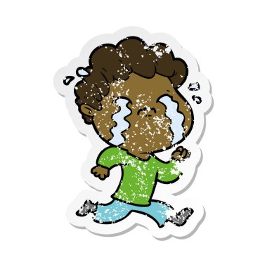 ağlayan bir çizgi film adamın sıkıntılı etiket