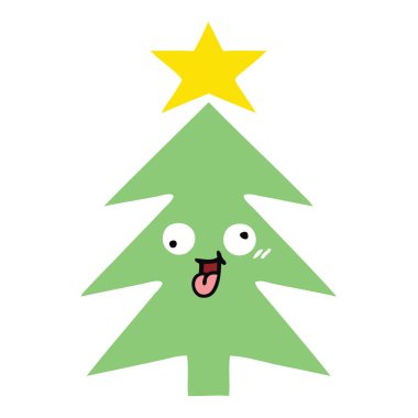 düz renk retro karikatür bir Noel ağacı