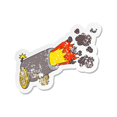 Retro bir karikatür büyük top ateş etiket sıkıntılı