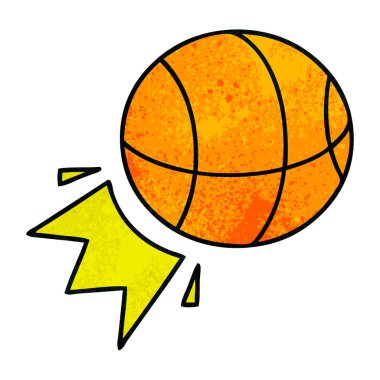 Retro grunge doku karikatür bir sepet topu