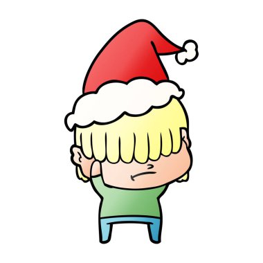 el bir çocuğun degrade çizgi film Noel Baba şapkası giyen dağınık saç ile çekilmiş.