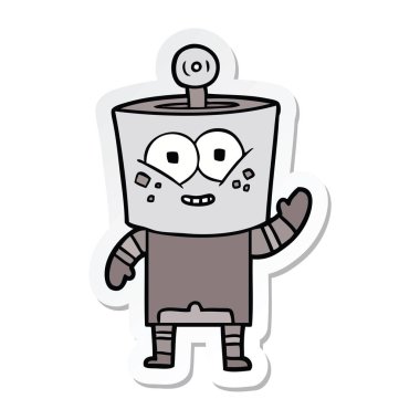 Merhaba sallayarak bir mutlu karikatür robot Sticker