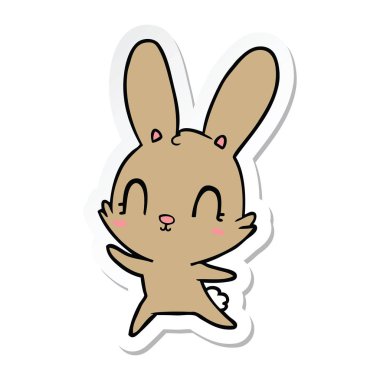 etiket dans bir sevimli çizgi tavşan