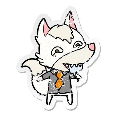 office giysili bir çizgi film aç kurt sıkıntılı etiket