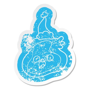 ilginç çizgi film Noel Baba şapkası giyen bir mikrop etiket sıkıntılı