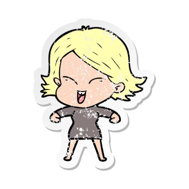 bir mutlu çizgi film kızın sıkıntılı etiket