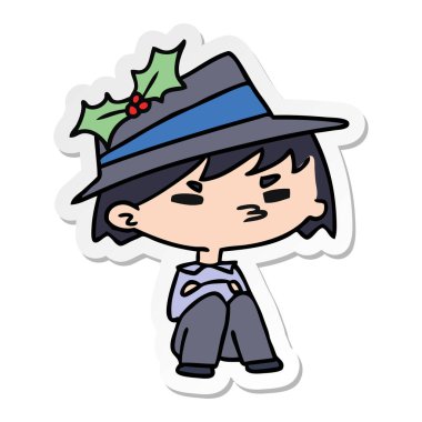 Noel etiket karikatür kawaii çocuğun el çekilmiş