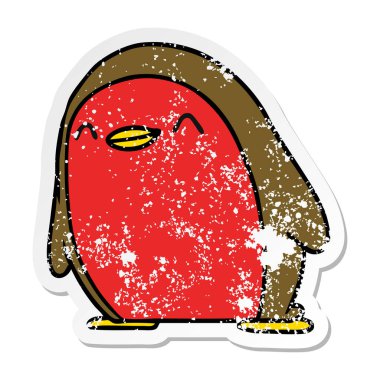 serbest el çekilmiş sıkıntılı etiket karikatür şirin kawaii kırmızı robin 