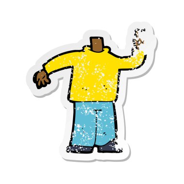 Retro sıkıntılı etiket barış işareti veren bir çizgi film vücut