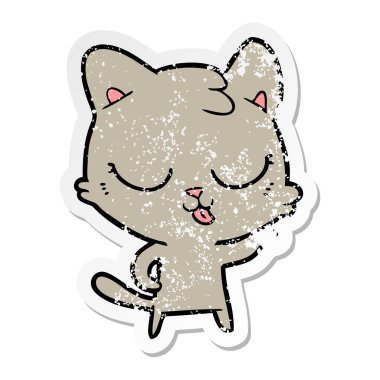 bir mutlu karikatür kedi sıkıntılı etiket