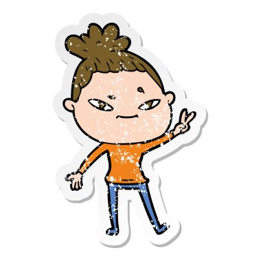 bir çizgi film kadının sıkıntılı etiket