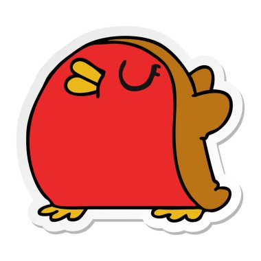 serbest el çekilmiş etiket karikatür şirin kawaii kırmızı robin 