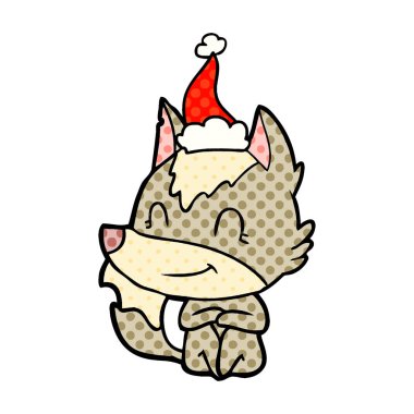 santa s giyen bir kurt dostu çizgi roman tarzı gösteren resim