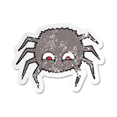 bir çizgi film örümcek Retro sıkıntılı etiket