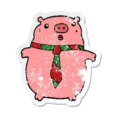 Ofis kravat giyen bir karikatür domuz sıkıntılı Sticker