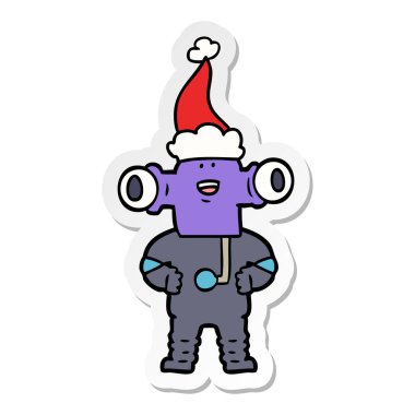 Noel Baba şapkası giyen bir uzaylı dostu etiket çizgi film