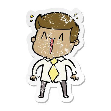 karikatür mutlu bir adamın sıkıntılı etiket