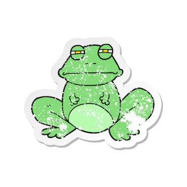 bir çizgi film kurbağa Retro sıkıntılı etiket