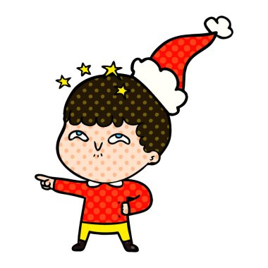 Noel Baba şapkası giyen bir hayran çocuk çizgi roman tarzı gösteren resim