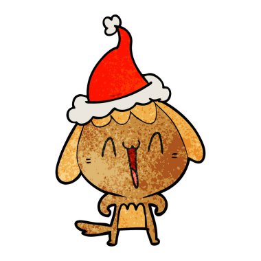 Noel Baba şapkası giyen bir köpek sevimli dokulu çizgi