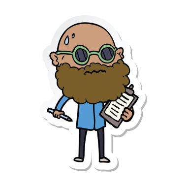 etiket bir karikatür sakal ve anket alarak güneş gözlüğü adamla endişeli