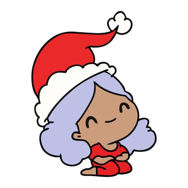 Noel karikatür kawaii kız el çekilmiş