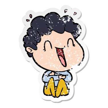 karikatür mutlu bir adamın sıkıntılı etiket