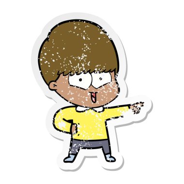 sıkıntılı etiket bir karikatür mutlu çocuk