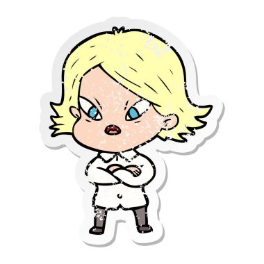 kadın bir karikatür sıkıntılı etiket vurguladı