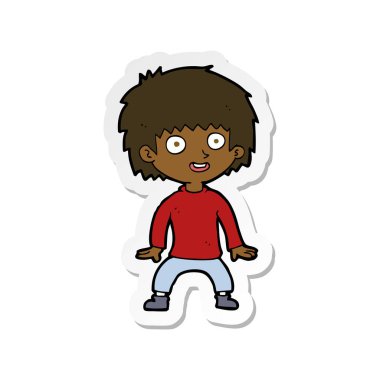 etiket bir çizgi film heyecanlı çocuk