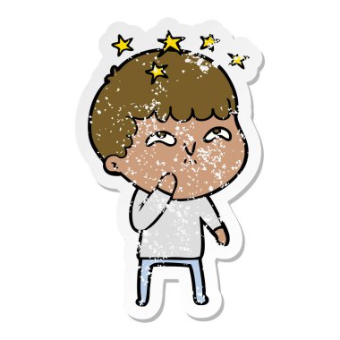 bir çizgi film hayran çocuğun sıkıntılı etiket