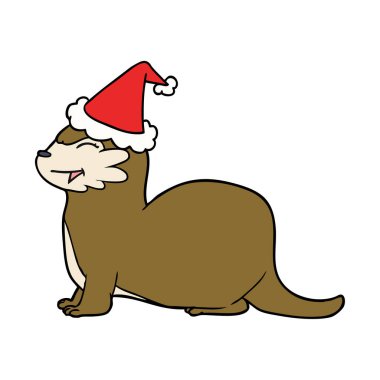 su samuru el çizilen çizgi çizme giyen Noel Baba şapkası, gülüyor