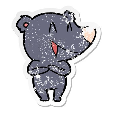 distressed sticker of a laughing bear cartoon