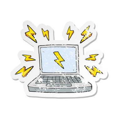 bir çizgi film dizüstü bilgisayarın Retro sıkıntılı etiket