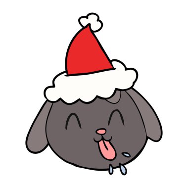 çizim için Noel Baba şapkası giyen bir köpek yüz el çekilmiş