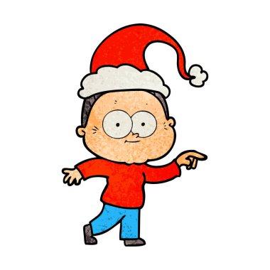 Noel Baba şapkası giyen bir mutlu yaşlı kadının dokulu çizgi film el çekilmiş