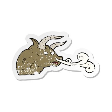 bir çizgi film boğa kafa Retro sıkıntılı etiket