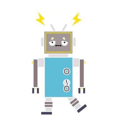 Hatalı çalışan bir robot düz renk retro çizgi film