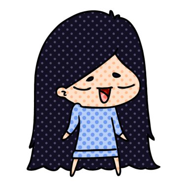 serbest el çekilmiş çizgi film sevimli kawaii uzun saçlı kız