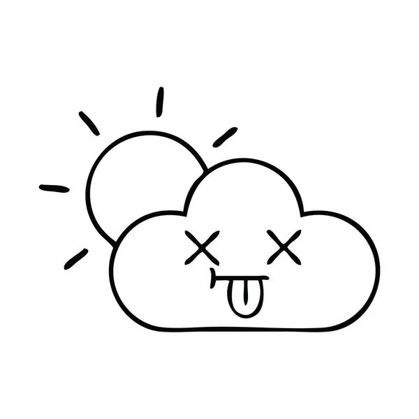 Line Drawing Cartoon Storm Cloud Sun — Stock Vector