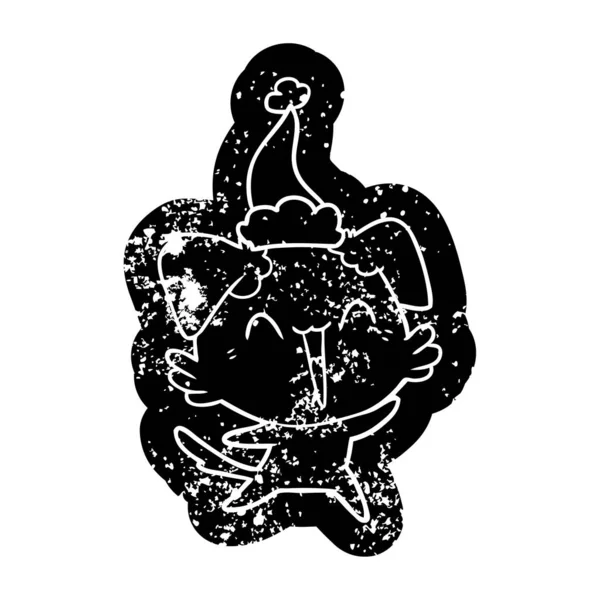 mutlu köpek çizgi roman giyen Noel Baba şapkası Icon sıkıntılı