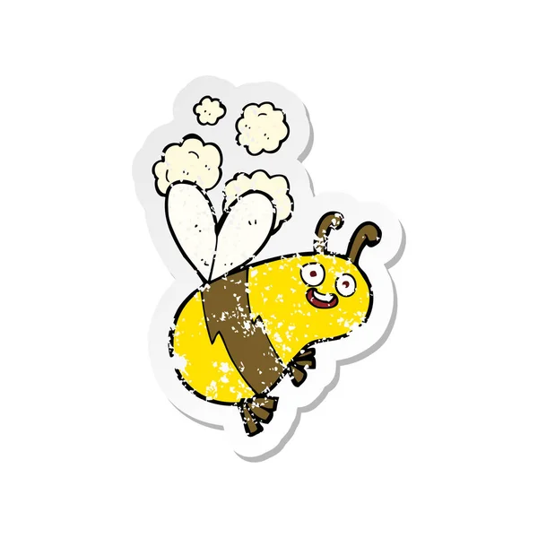 Retro distressed sticker of a funny cartoon bee — Stock Vector