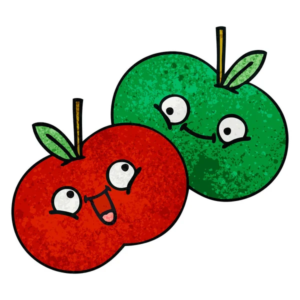 Retro Grunge Textur Karikatur Eines Saftigen Apfels — Stockvektor