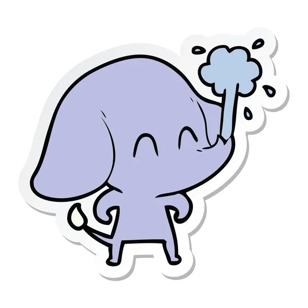 Sticker Van Een Leuke Cartoon Olifant Spuiten Van Water — Stockvector