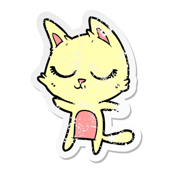 Verontruste sticker van een kalm cartoon kat — Stockvector